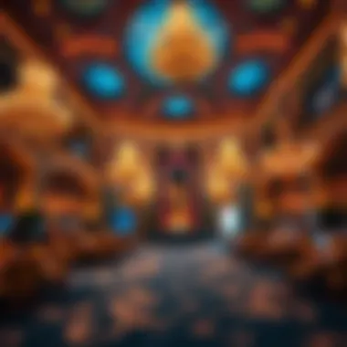 Interior of Bellagio with luxurious decor and chandeliers