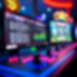 Close-up of a gaming console with a vibrant screen displaying a potential earnings dashboard.