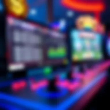 Earnings Potential in Gaming Close-up of a gaming console with a vibrant screen displaying a potential earnings dashboard.