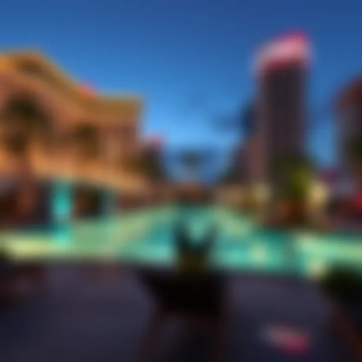 Evening ambiance of the Cosmo Pool illuminated with ambient lighting