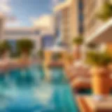 Stunning view of the Cosmo Pool with luxurious cabanas and sun loungers