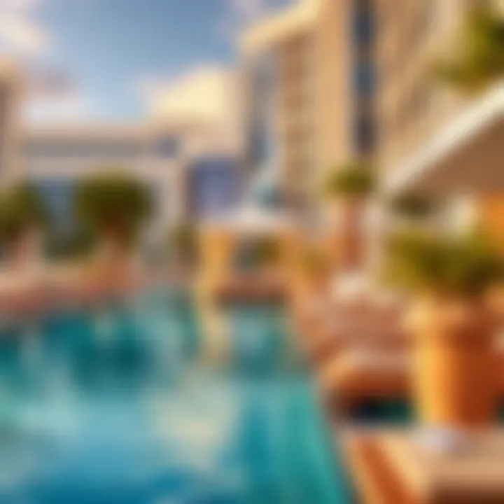 Stunning view of the Cosmo Pool with luxurious cabanas and sun loungers