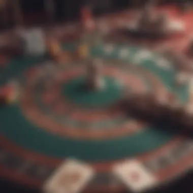 A beautifully arranged casino table with elegant decorations and playing cards.