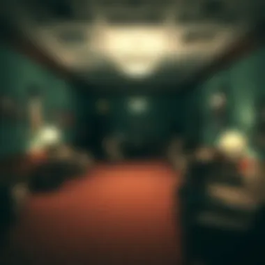 Unkempt Hotel Lobby with Poor Lighting Unkempt hotel lobby with poor lighting