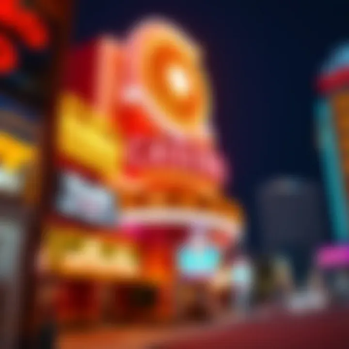 Iconic casino entrance with bright neon lights