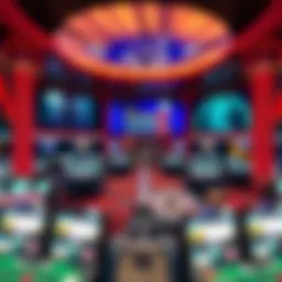 A panoramic view of Caesars Sportsbook showcasing its modern design and vibrant atmosphere.