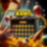 Caveman Keno Game Layout An engaging layout of a Caveman Keno game with vibrant colors and dynamic elements