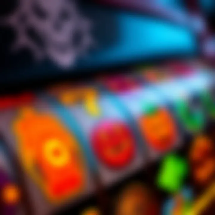 Halloween Symbols on Slot Reel A close-up of colorful symbols representing Halloween icons on a slot reel.