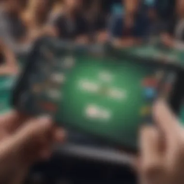 A smartphone showcasing a lively poker game interface with users engaged