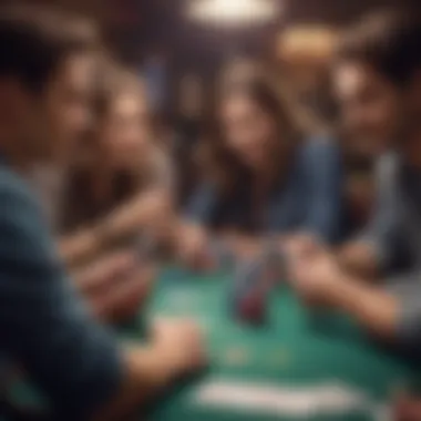 Friends Engaged in iPhone Poker Gathered friends enjoying poker night on iPhone