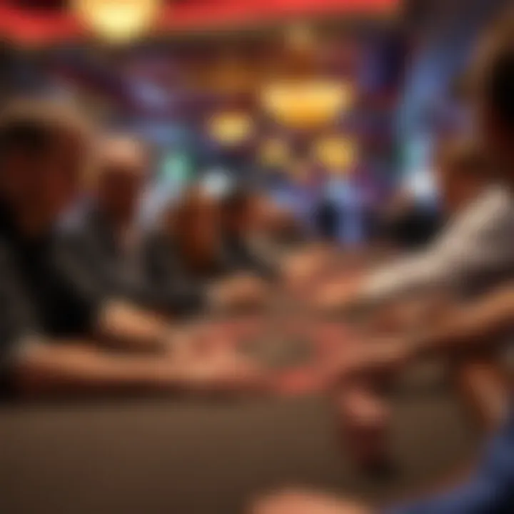 Close-up of a blackjack table with engaged players