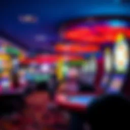 Interior view of a live casino showcasing vibrant gaming tables