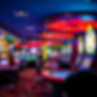 Interior view of a live casino showcasing vibrant gaming tables