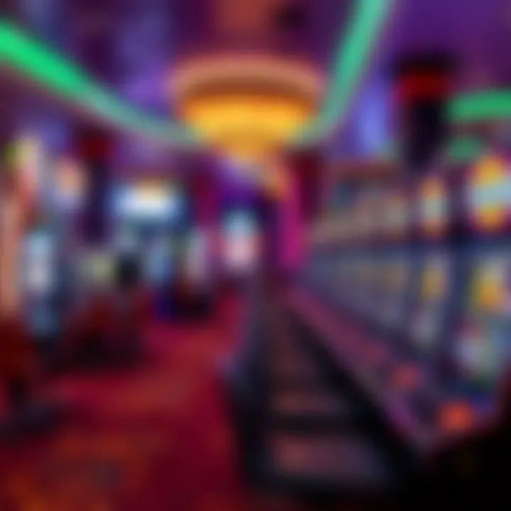 Vibrant gaming floor with an array of slot machines and tables
