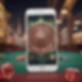 A vibrant smartphone displaying a casino game with no deposit bonus promotion