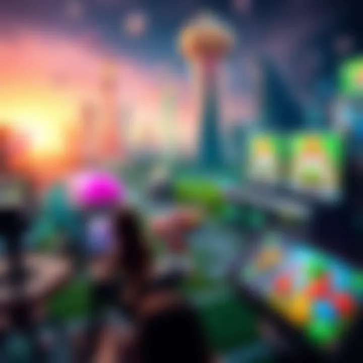 Digital Landscape of Real-Money Gaming A vibrant digital landscape showcasing various mobile games with GCash integration.