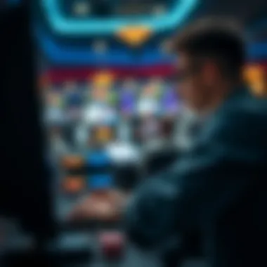 A player focused on a computer screen while engaging in an online poker game