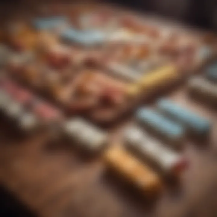 A colorful assortment of Chicken Foot dominoes on a table