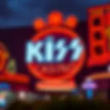 The iconic Kiss Casino logo illuminated at night
