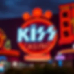 The iconic Kiss Casino logo illuminated at night