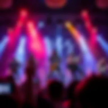 A lively performance stage showcasing a Kiss tribute band