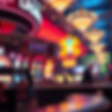 A vibrant scene of a bustling casino, highlighting the excitement of gambling.