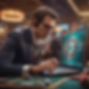 Player strategizing with a laptop on online casino slots