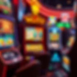 Colorful slot machine display showcasing various themes