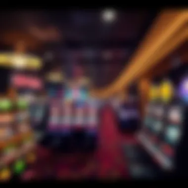 Gambling Area Integration at Las Vegas Airport A panoramic view of the gambling area at Las Vegas airport, highlighting its integration into the travel environment