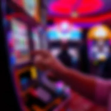 Player Engagement with Slot Machine Close-up of a player interacting with a slot machine, focusing on their hand pressing the button