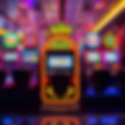 A vibrant slot machine at Las Vegas airport, showcasing its colorful design and lights