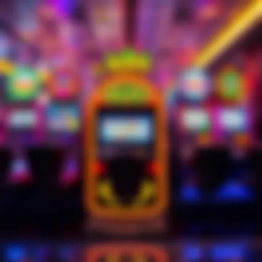 Vibrant Slot Machine at Las Vegas Airport A vibrant slot machine at Las Vegas airport, showcasing its colorful design and lights