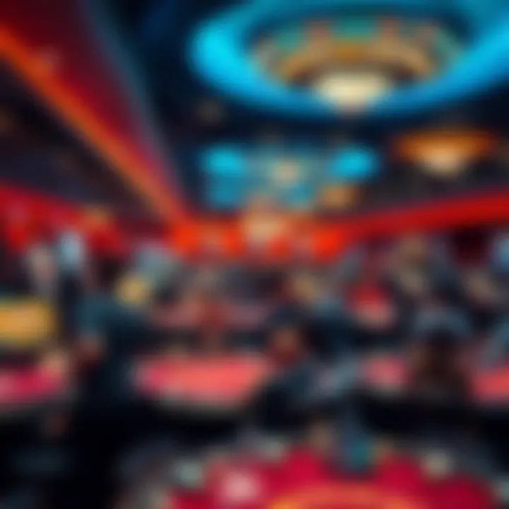 A panoramic view of the bustling poker venue during an event