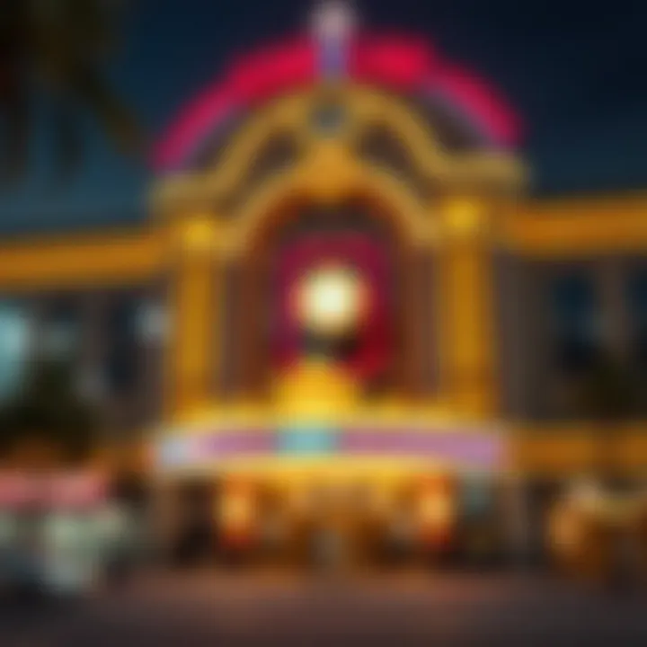 A well-lit casino facade at night