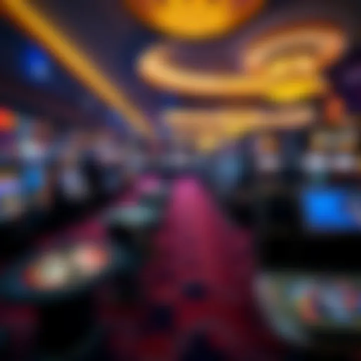 An overview of a casino floor with gaming tables and slots