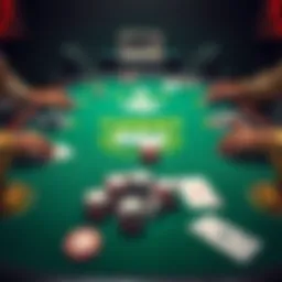 An overview of poker table layout with chips and cards