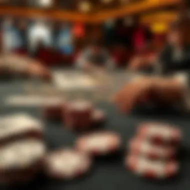 High-Low Poker Table Dynamics Close-up of high-low poker table with cards and chips