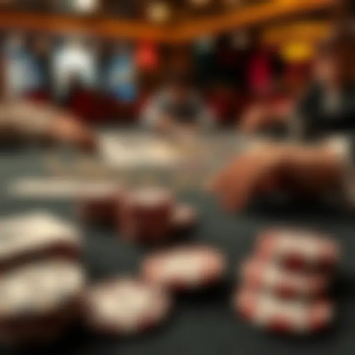 High-Low Poker Table Dynamics Close-up of high-low poker table with cards and chips