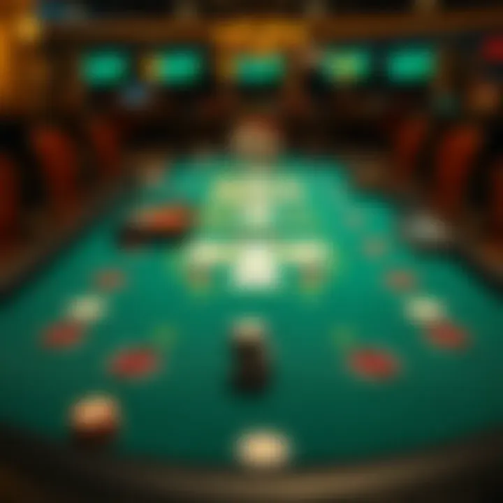 A detailed illustration depicting the layout of a blackjack table with cards and chips