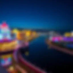 A stunning view of Laughlin's vibrant waterfront at dusk, showcasing the glowing casinos and tranquil river.