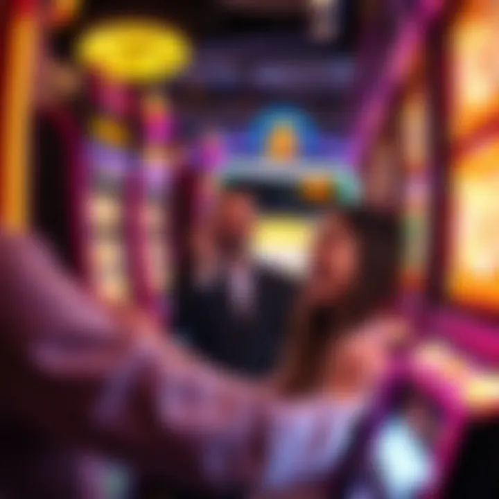 An engaging player interacting with a movie slot machine, showcasing excitement and engagement.