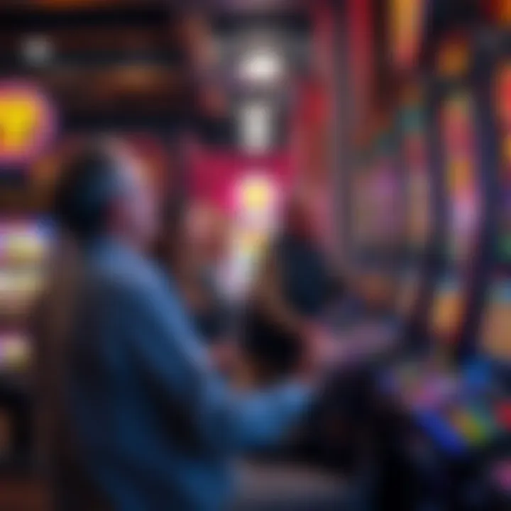 Players Engaging with Themed Slot Machines Group of players engaging with slot machines