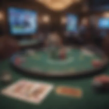 Charity Poker Tournament Setup An elegant poker table set up for a charity tournament with chips and cards.