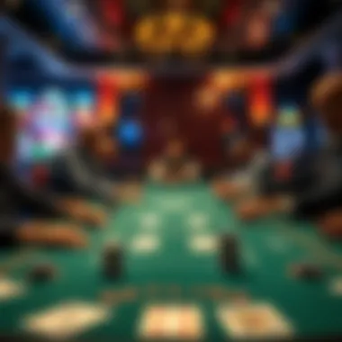 Strategic Sightlines in Poker A poker table with players utilizing sightlines in game strategy