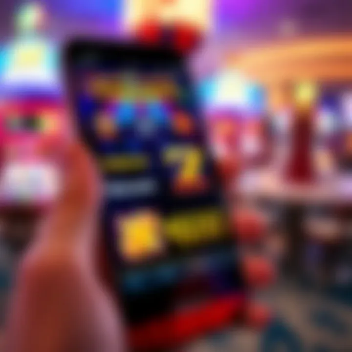 A close-up of in-game features and bonuses highlighted on a smartphone