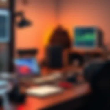 A workspace set up for gig economy tasks with a laptop and tools