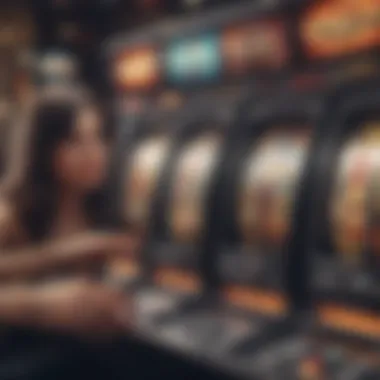 A player studying a slot machine's payout table