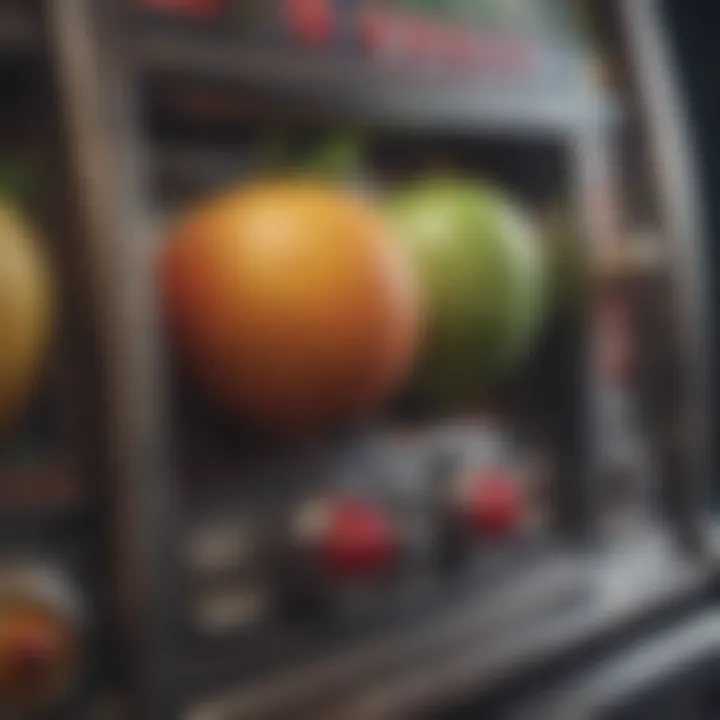 Close-up of classic fruit symbols on a retro slot machine