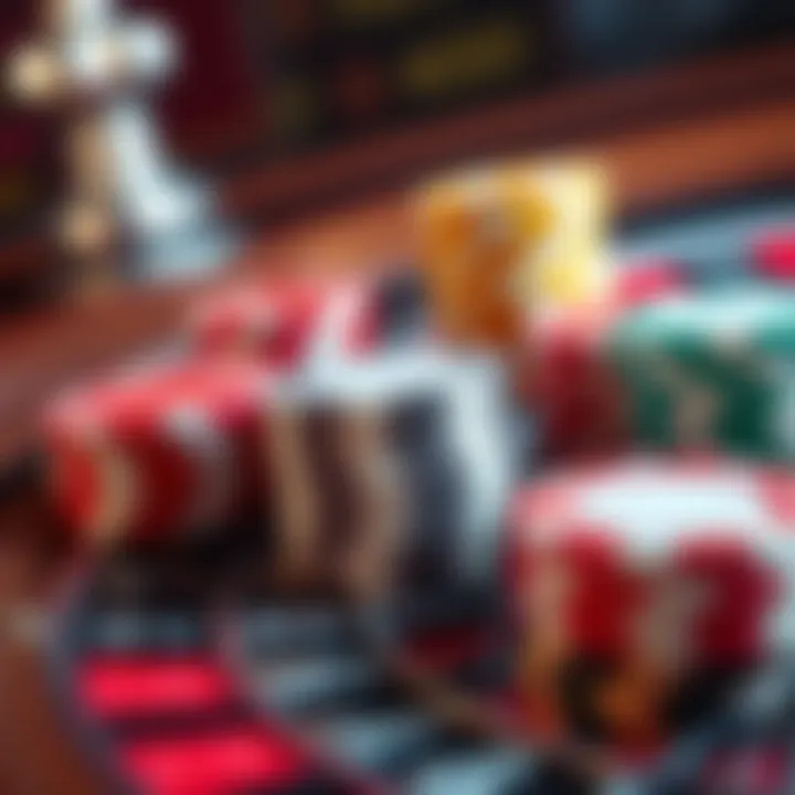 Roulette Chips Showcase A close-up of roulette chips highlighting different colors and denominations