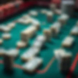 Illustration of a dominoes game layout with pieces arranged for play